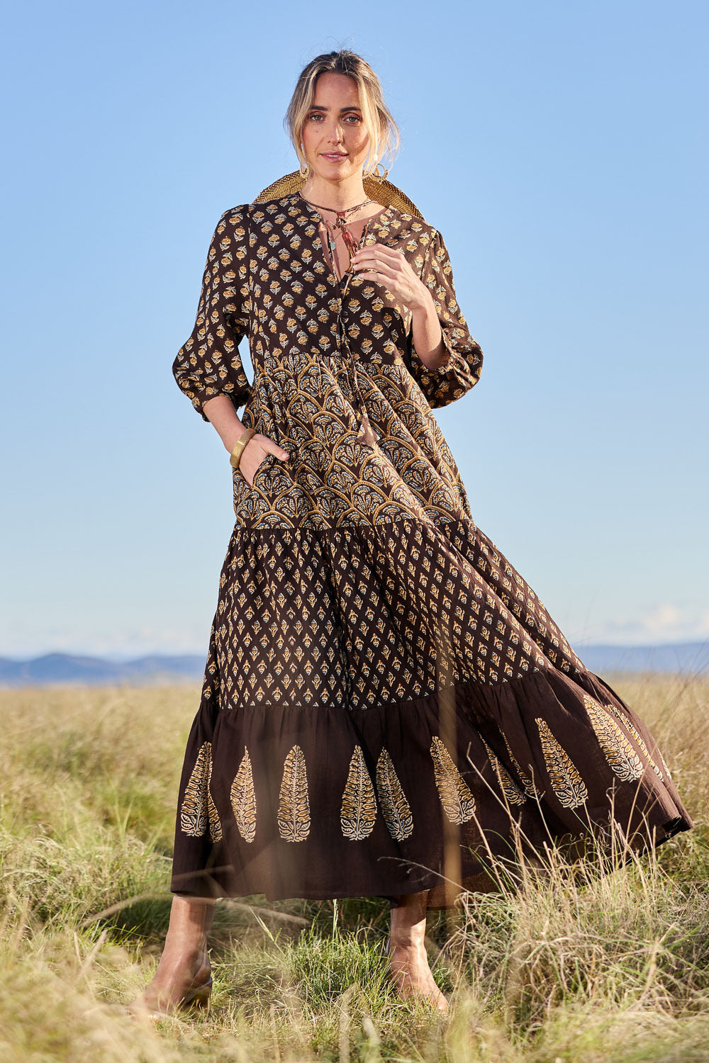 boho bird Women's Forever Favourite Cotton Maxi Dress in Chocolate Fleur Neutrals – birdsnest