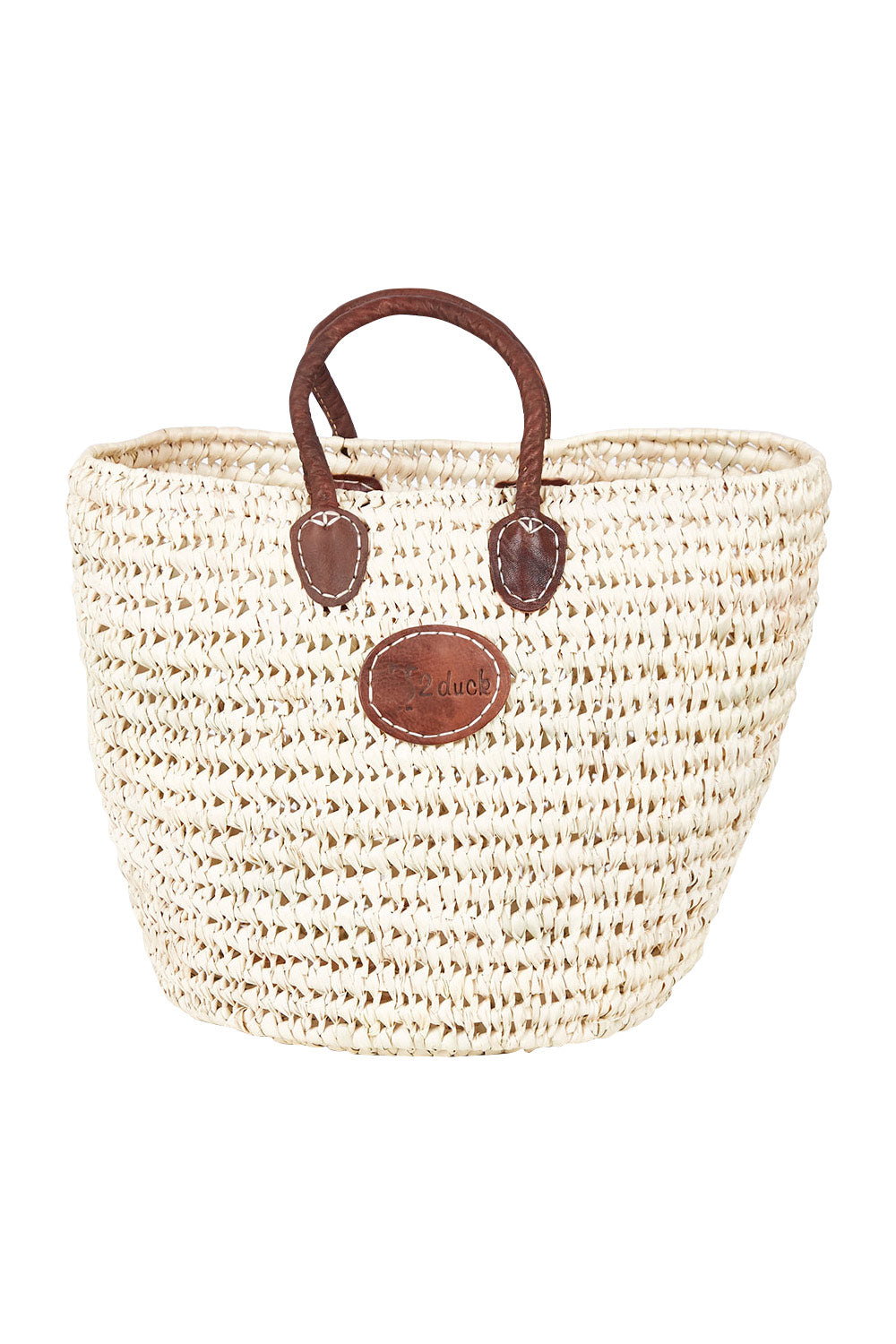 Product shot of the Oversize Round Open Weave Handle Basket in colour Natural, from the front