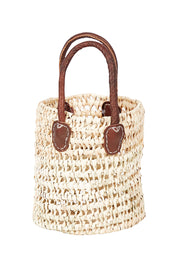 Product shot of the Small Round Open Weave Handle Basket in colour Natural, from the back