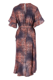 Product shot of the Animal Wrap Dress in colour Animal, from the back
