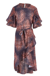 Product shot of the Animal Wrap Dress in colour Animal, from the front