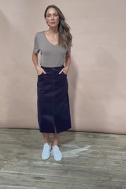 Preloved The 5 Pocket Cord Midi Skirt - Darknavy
