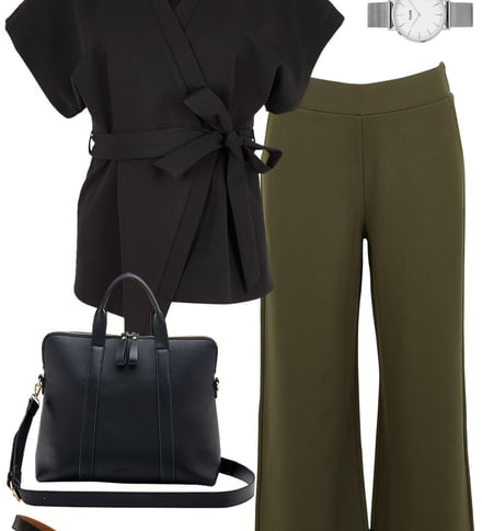 Black Kimono Top With Khaki Ponte