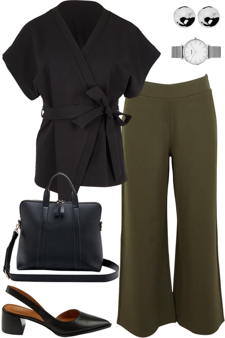 Black Kimono Top With Khaki Ponte