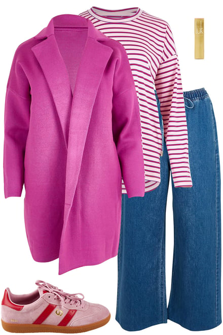 Mulberry Coatigan + Stripe Tee + Denim
