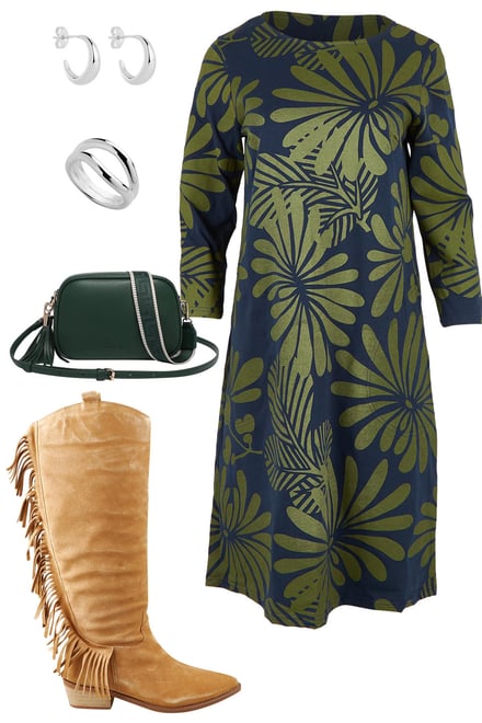 Blue-Green Gracie Dress With Zendaya Boots