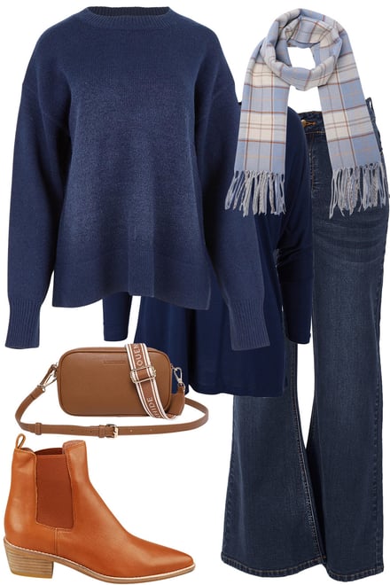 Navy Knit + Dark Denim + Chambray Scarf