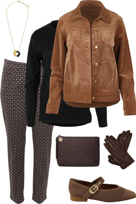 Mushroom Cord Jacket With Kelly Print Pants