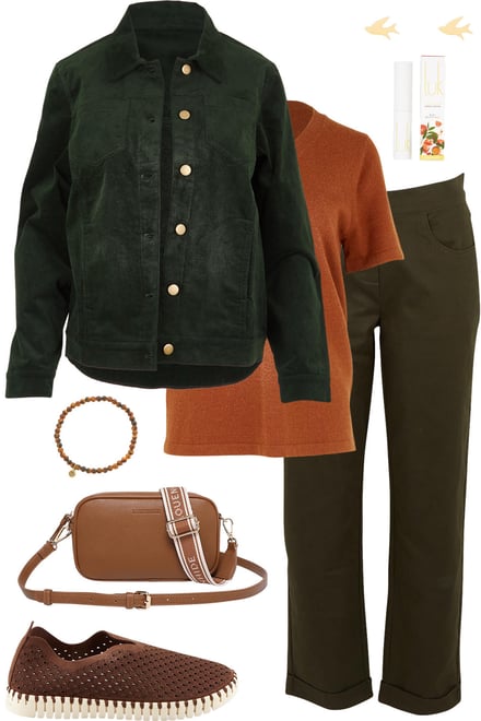 Deep Forest Cord + Coffee Knit + Pinegrove Pants