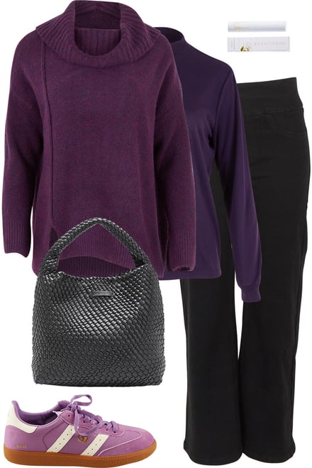 Plumberry Knit + Grape Skivvy + Black Jeans