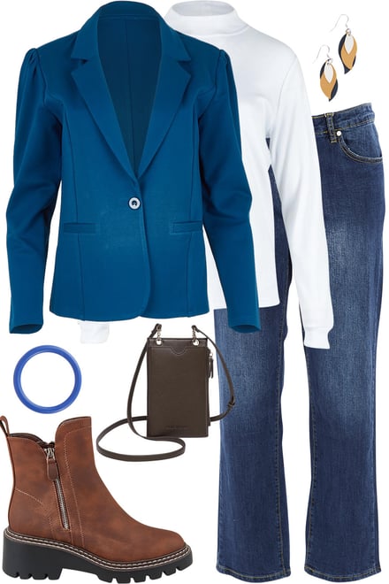 Aztec Blue Blazer + White Skivvy + Denim