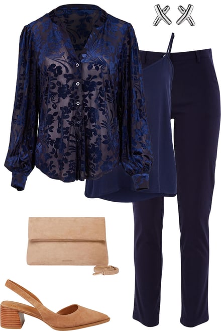 Navy Velvet With Navy Slim Cut Pants