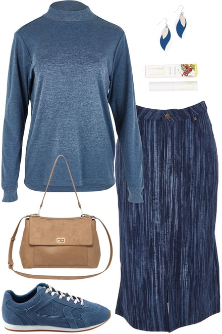 Denim Skivvy & Printed Cord Skirt