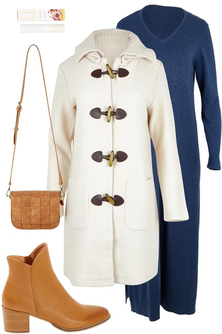 Knit Dress With Cream Duffle Coat