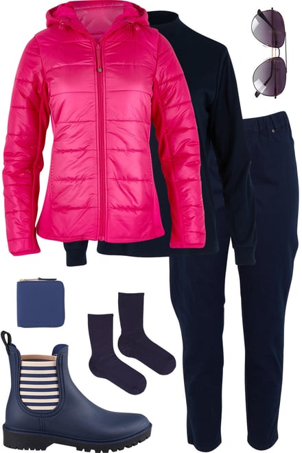 Hot Pink Puffer Jacket With Navy