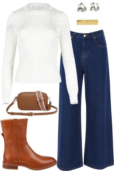 Pointelle Knit Top With Dark Denim