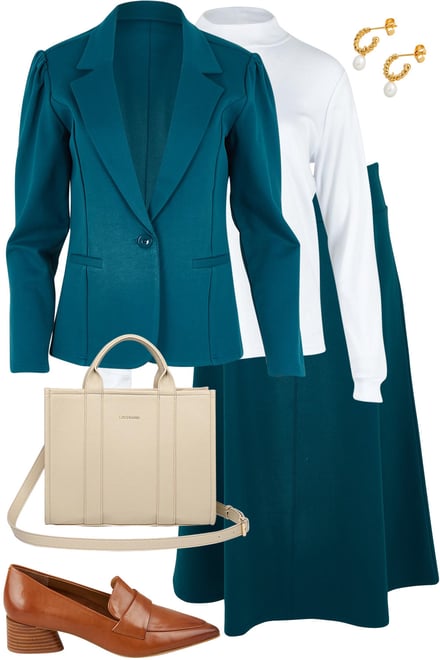 Teal Ponte Blazer & Skirt Set