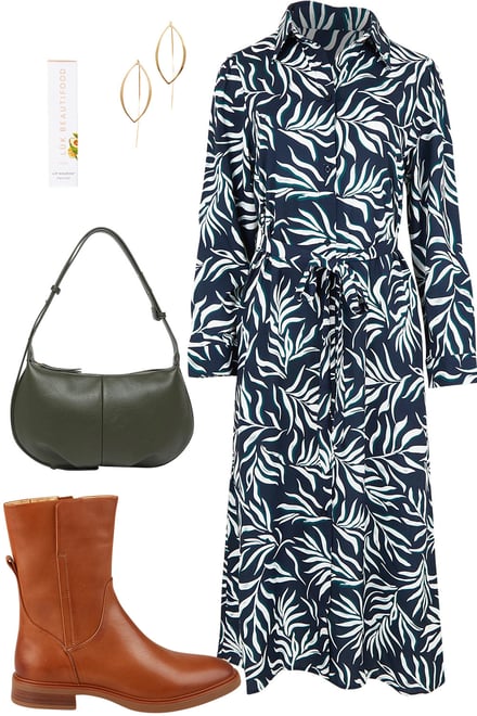 Shirtmaker Dress With Tan & Olive