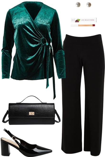 Bottle Green Embossed Top With Black