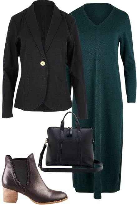 Green Knit Dress With Black Blazer