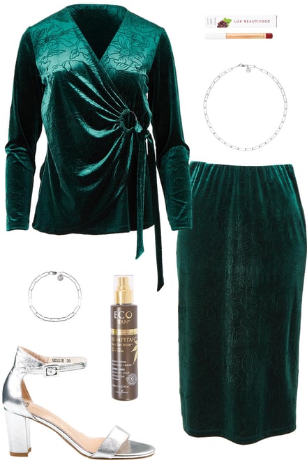 Bottle Green Embossed Velvet Set