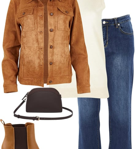 Sand Faux Suede Jacket & Mid Denim
