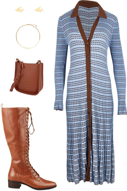 Nesta Check Knit Dress With Tan