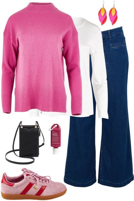 Rose Wool Jumper With Dark Denim Playful