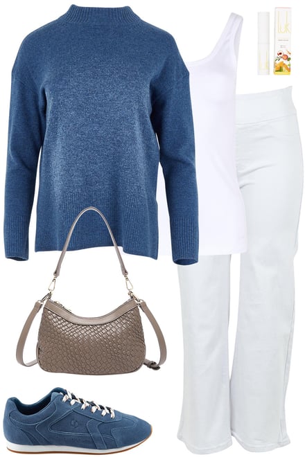 Denim Wool Pull On Jumper With White