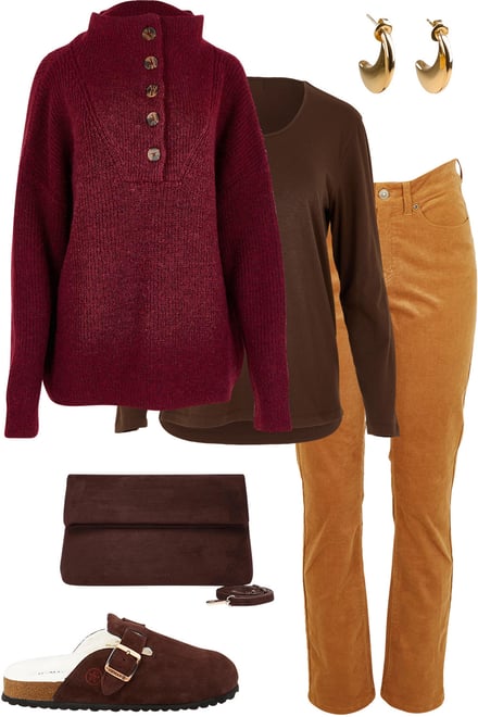 Maroon Button Knit With Tan & Cocoa