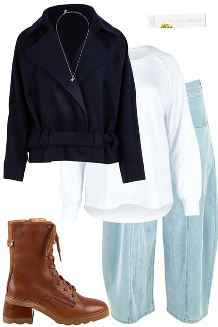 Cropped Trench With Henley Top & Barrel Jeans