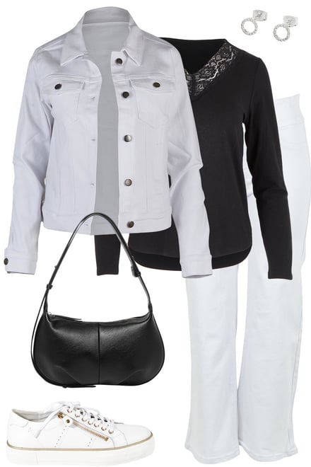 White Denim With Black Lacey Layering Top