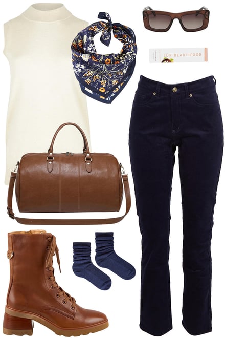 Dark Navy Stretch Cord With Vanilla Knit
