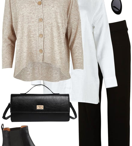 Sandmarle Cardi With White Shirt & Black Pants