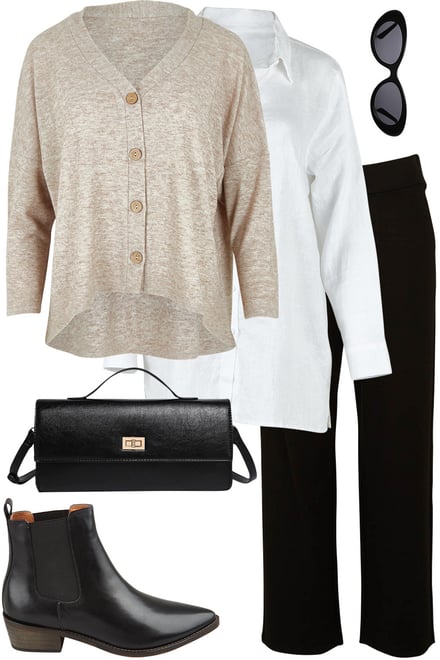Sandmarle Cardi With White Shirt & Black Pants