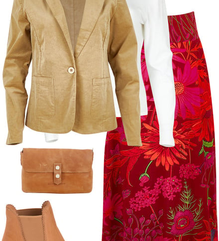 Nougat Cord Blazer With Garden Maxi