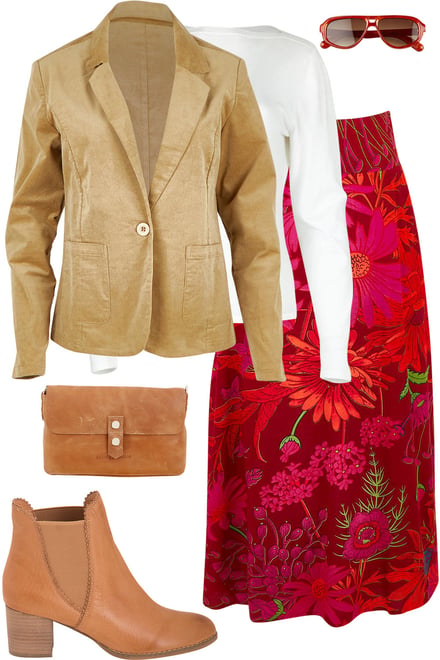 Nougat Cord Blazer With Garden Maxi – birdsnest