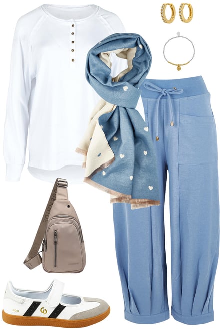White Henley & Blue Guru Track Pant