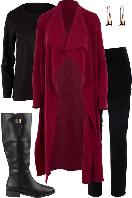 Berry Waterfall Cardigan & Black