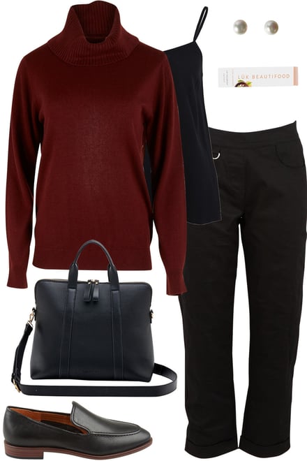 Black Teachers Pant With Burnt Plum Roll Neck