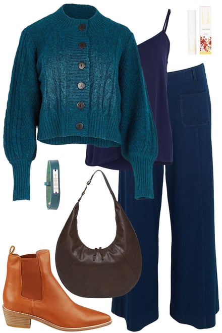Lagoon Cable Cardi With Denim-Look Pants