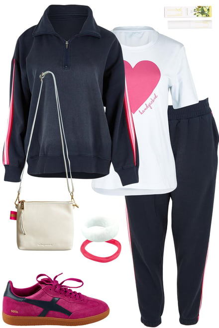 Lover Sweat Set With Pink Heart Tee