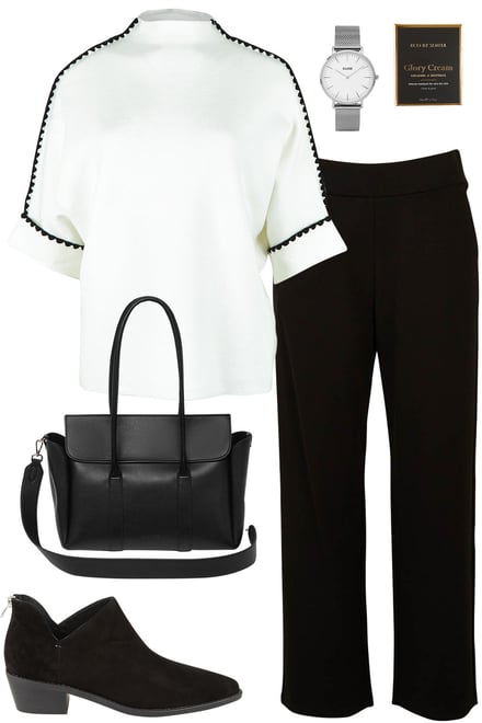 Piped Knit With Straight Black Ponte Pants