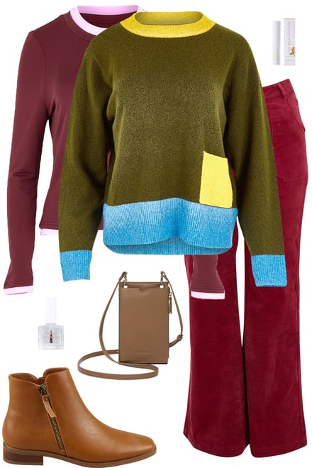 Olive Poet Jumper With Cranberry Cord