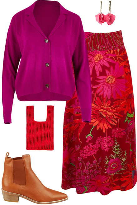 Magenta Cardi With Garden Maxi Skirt