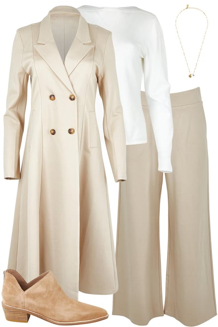 Ponte Longline Coat & Wide Leg Pant Sand Set