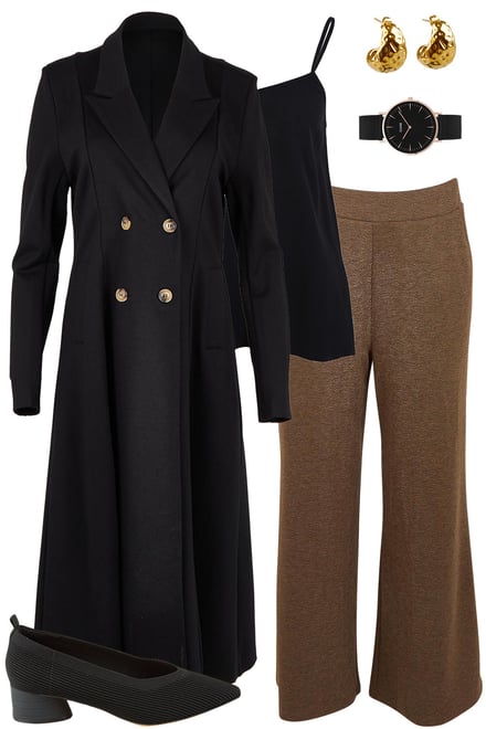 Desire Longline In Black With Herringbone Pants