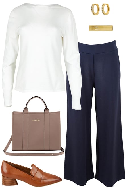 Snow Knit Boat Neck With Navy Wide Leg Ponte Pants