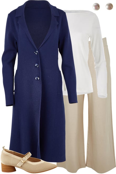 Longline Coatigan With Snow Knit & Sand Pants