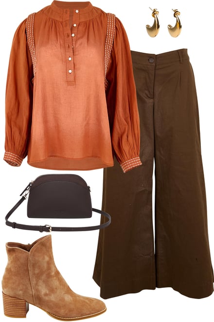Rust Blouse With Cocoa Pants